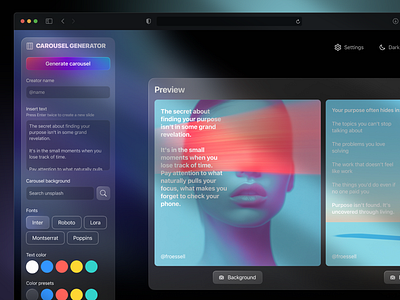 Carousel generator art direction product design social media ui