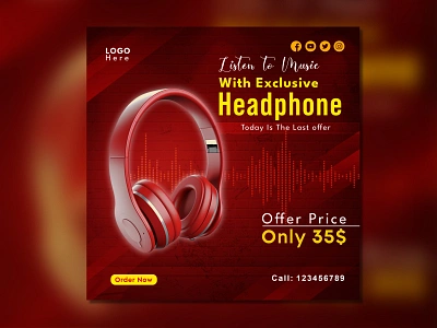 Head Phone Social Media Post design creative ads copy headphone social media post instagram banner instagram post instagram sotires social media post