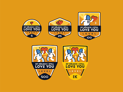 Of Kolsch I Still Love You Badge achivement astronauts award badge branding characters craft beer design heart hops icon icon set illustration level logo love mars space together vector