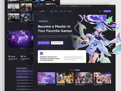 GuideMaster - Landing Page Design anime card discover dribbbleshots faq faq page game games guide guide design landing landing page product design ui ui design ui games uiux ux design web design web page