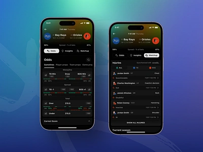 Outlier iOS: Odds & Matchup app app design bet betting dark design game games interface ios mobile mobile app neon outlier phone sport sports ui user interface ux