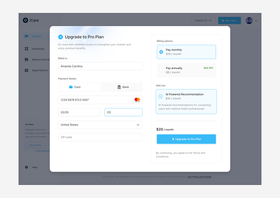 iCare - Upgrade screen ai product design ui uiux upgrade ux