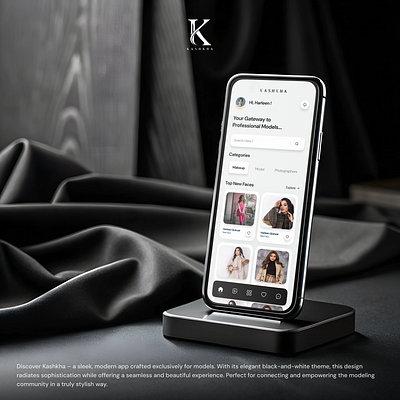 Social Media App blackandwhitetheme elegantdesign fashioncommunity graphic design modelapp socialmediaapp uxui