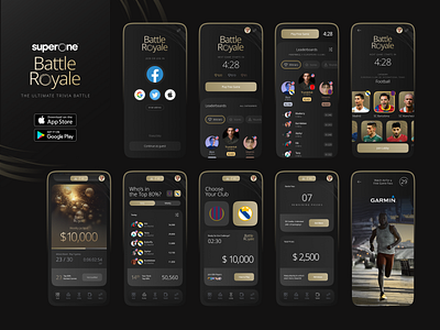 Trivia, Football-themed game universe dark theme gold gradients leaderboard mobile app quiz trivia