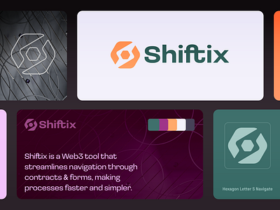 Shiftix - Logo Design blockchain bolt branding contract creative brand creative logo freelance logo design hexagon logo logomark logotype modern logo design navigate search shift smart spark visual identity design web3 web3 logo