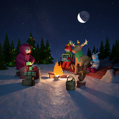 Winter scene 3d animation blender character design