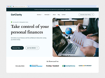 GetClarity - Finance Landing Page bank clean finance landing page minimalist modern money money management saas