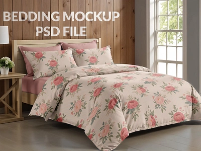 Bedding Mockup - Photoshop PSD File bed bed linens bedding beddingmockup bedroom bedset duvet duvet set photoshop sherazt