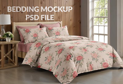 Bedding Mockup - Photoshop PSD File bed bed linens bedding beddingmockup bedroom bedset duvet duvet set photoshop sherazt