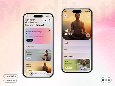 Meditation App Design for Mental Well-Being android app design app development graphic design healthcare illustration ios meditation app mental care mental health minimal mobile app mood tracker telemedicine therapy app ui ux wellness app yoga app
