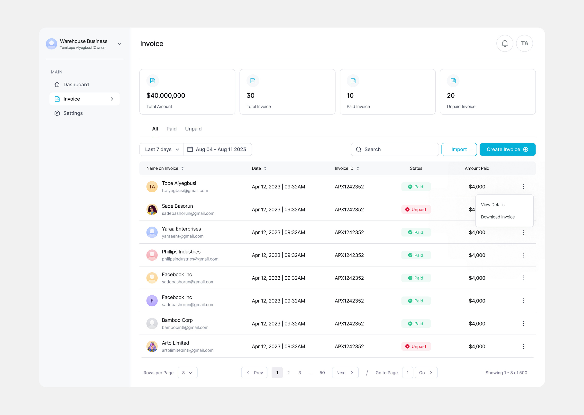 Invoice Ui By Temitope Aiyegbusi On Dribbble