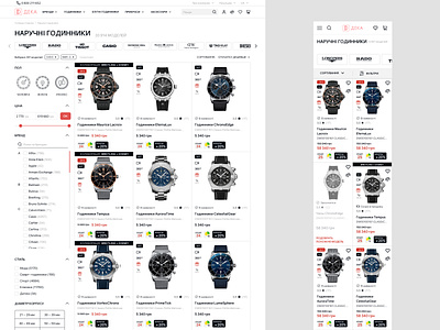 DEKA. Catalog. Watches E-Commerce Website Design catalog clocks design e commerce filters grid layout mobile nav bar prices product card product design shop sorting ui ux watches web web design website