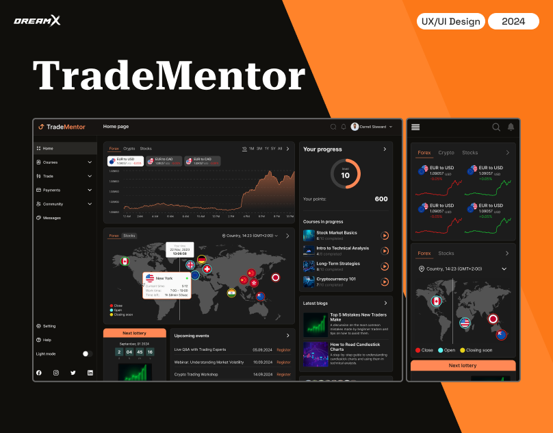 Trading Learning Management System LMS - TradeMentor fintech fintech design fintech lms fintech uiux fintech uxui learning management system lms product design trading trading lms ui uiux ux uxui