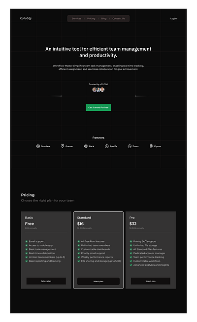 Collabify landing page dark mode landing page ui web design