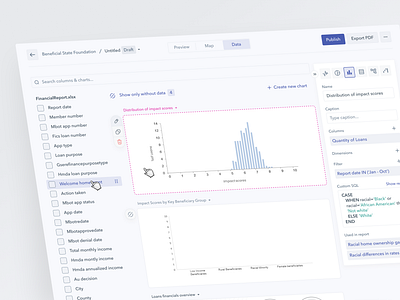 AI-Powered Report Builder for Banking Analytics ai bank blue chart clear config data design finance fintech graph light prompt sheet sql system web white