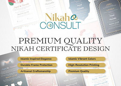 Premium Quality Framed Nikah Certificate Bun-02 halaldizworld print ready islamic design rizwansdesignkit