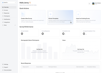 Survey Dashboard app design dashboard design designer empty state figma freelance illustration product design saas ui uiux uiux design user experience user interface ux uxui web app web application web design