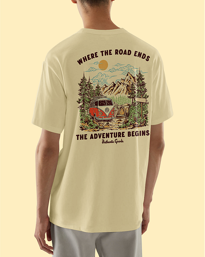 Vintage Campervan Where The Road Ends T-shirt Design branding design graphic design illustration logo mountain nature ui ux vector