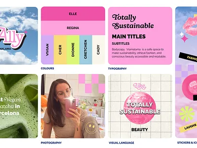 Ally Viamalama Brand Board Personal Brand bento grid brand bento brand board branding influencer logo personal branding retro futuristic sustainability