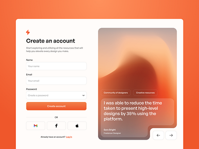 Create Account / Log In Screen Design account clean create account design landing page log in login login screen new account orange register screen sign up sign up form sign up page sign up screen sign up ui web design webdesign website