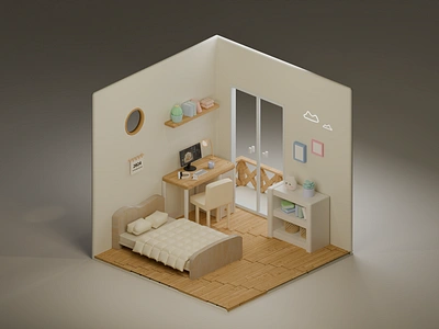 3D Wooden Isometric Room 3d 3d modeling 3d room bedroom blender blender room cute isometric room wooden