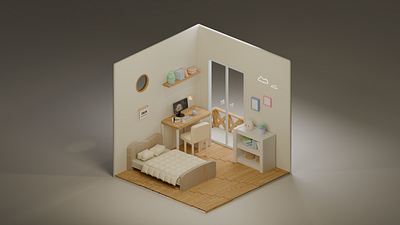 3D Wooden Isometric Room 3d 3d modeling 3d room bedroom blender blender room cute isometric room wooden