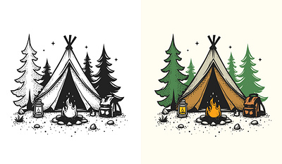 Camping Doodle Style Illustration amazon branding camping clothing custom t shirt design doodlestyle etsy graphic design hand drawn illustration logo merchandise print on demand printful printify t shirt vector vintage