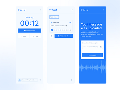 Voice Memo Chrome Extension app blue browser extension chrome extension design light record ui voice