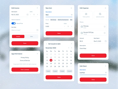 Dialog Options accounting app dialog form invoice light mobile red ui