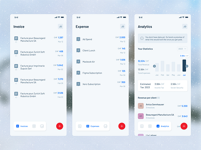 QR Code Invoice App analytics app design expenses interface invoice ligth list mobile red ui