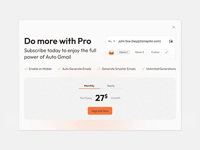 Upgrade Popup app interface light orange popup pricing ui upgrade