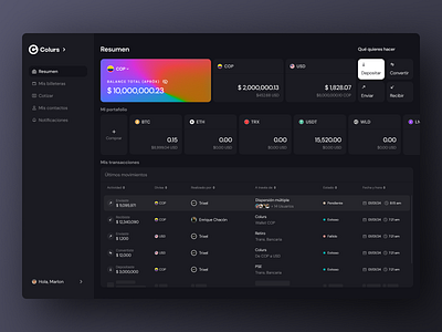 Dashboard - Global Payment Wallet crypto desktop payments product ui ux wallet