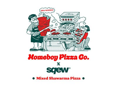 Homeboy Pizza x Sqew Collaboration artwork branding cartoon characterdesign design drawing freelanceillustrator graphic design illustration illustrator