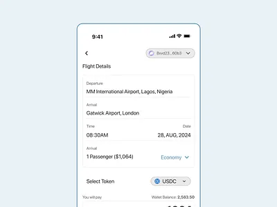 Booking app - Pay with crypto booking app crypto flight solana ui usdc