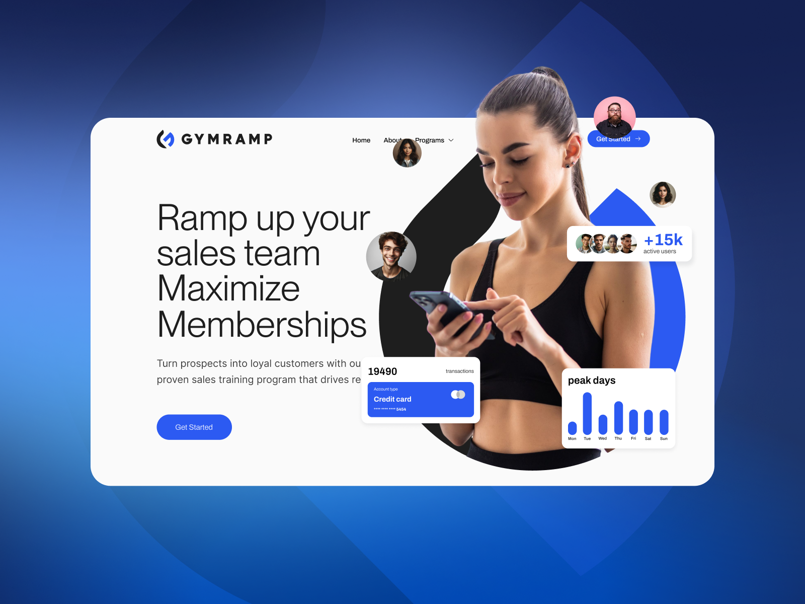 Website for a Sales Training Platform - GymRamp blue business course design education fitness framer gym landing page mentor modern sport ui ux webdesign workshop