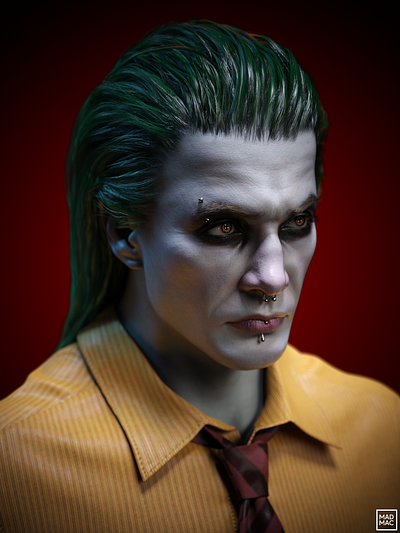 Green 3d daz3d digital art green joker piercing portrait render skin texture