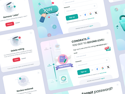 Modals for RateItAll figma form illustration level up lightbox login message modal modals pop up popover popup singup ui web design website design