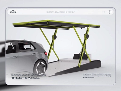 Solar Car Charger - Website Design carweb carwebsite clean desktop electric electriccar electricvehicle glasseffect glassheader grey moderncar motion graphics sustainable ui vehicle videoanimation