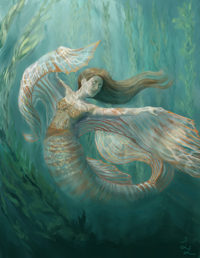 Lonely dance digital art fantasia fantasy illustration ilustración mermaid painting sirena