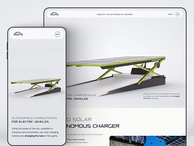 Solar Car Charger - Website Design 3d website 3dcar 3dmodel blue bluegrey car charger grey hero herosection landing landingpage mobile moderncar soltiq suncharger sustainbility ui ux webdesign