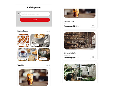 a cafe finder apps minimalism mobileapps ui