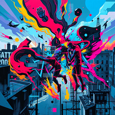 Explosion on the Edge of the City activism art colorful creativeactivism cyberpunk design digital art graphic design illustration streetmanifest urbanart