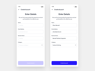 Account Creation Form Mobile UI adobexd android animation branding design figma illustration mobile application ui user experience user interface ux