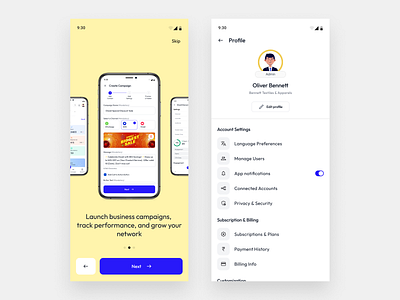 Onboarding and Profile Mobile UI adobexd android branding design figma illustration ios marketing mobile application profile ui user experience user interface ux