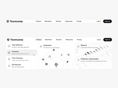 Navbar of Teamcamp app design ui ux web