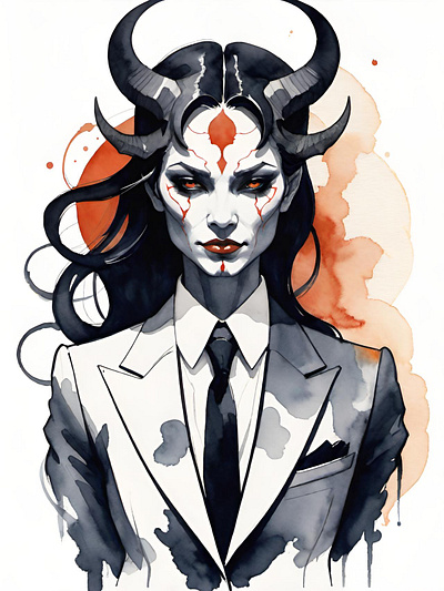 She's quite the CEO. business business woman ceo corporate demon female goth gothic hostile watercolor woman