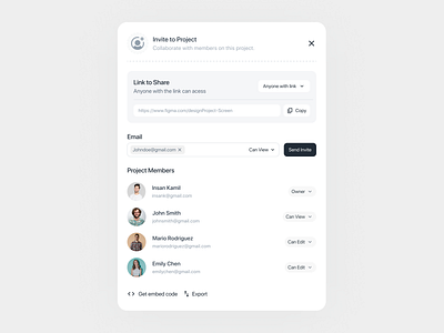 Invite members to projects🤝📨 branding card clean design europe indonesia indonesia designer invitation link members modal ui uidesign ux uxdesign