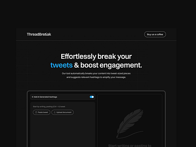 ThreadBreak - Twitter tool UI UX Landing Page Design landing page saas saas landing page saas ui saas website social social media thread tool website tweet twitter twitter landing page ui uiux web design website design x landing page x website