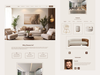 Luxury Furniture Landing Page Design architecute branding chair e commerce furniture furniture landingpage home decor furniture home store living room logo luxury modern online shop online store product sofa ui ui ux ux design web design