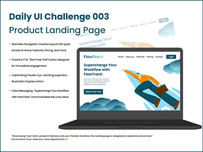 Daily UI Challenge 003: FlowTrack Landing Page | #DailyUI dailyui designinspiration dribbbledesign flowtrack landingpage productdesign uichallenge uxdesign webdesign